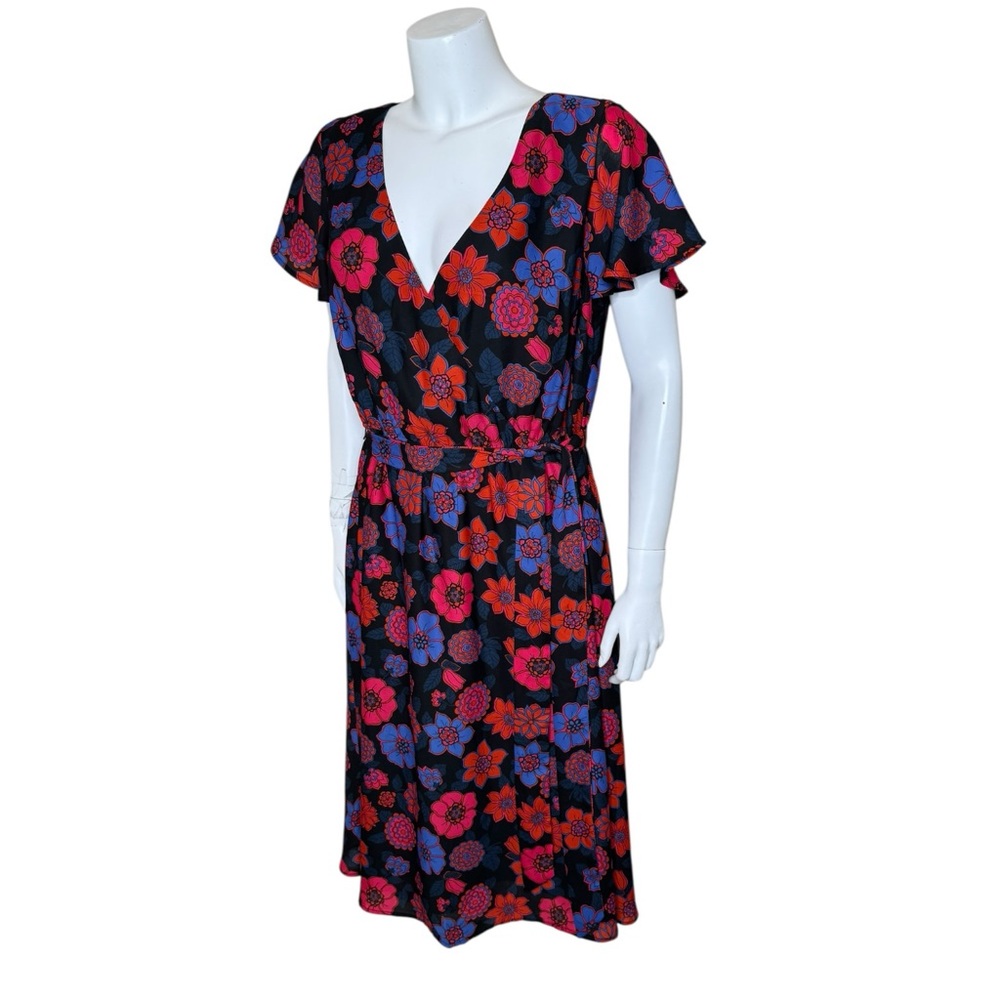 ModCloth Fits of Bliss Floral Chiffon Dress XL V-neck Flutter Sleeve Midi - Picture 2 of 11